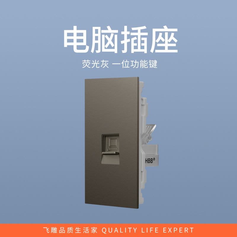 飞雕(FEIDIAO)118型开关插座面板 功能键模块件自由组合搭配 格调118荧光灰一位电脑插座功能键图片