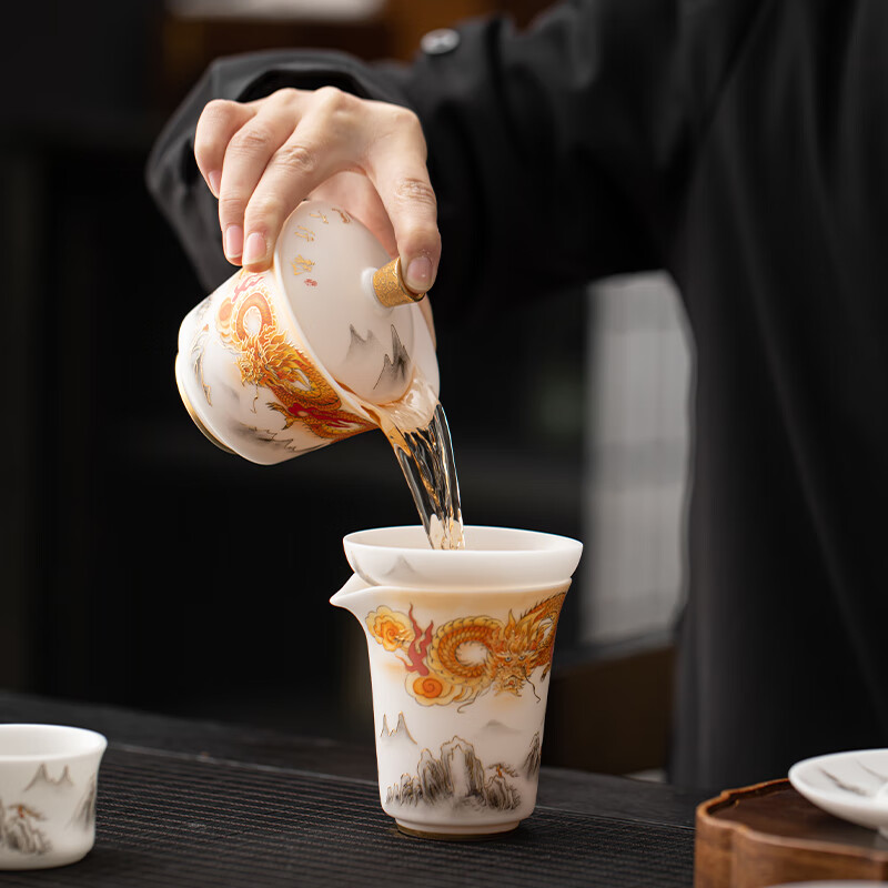 苏氏陶瓷/SUSHI CERAMICS J1004 龙行大运盖碗茶具套装 (单位:套)高清大图