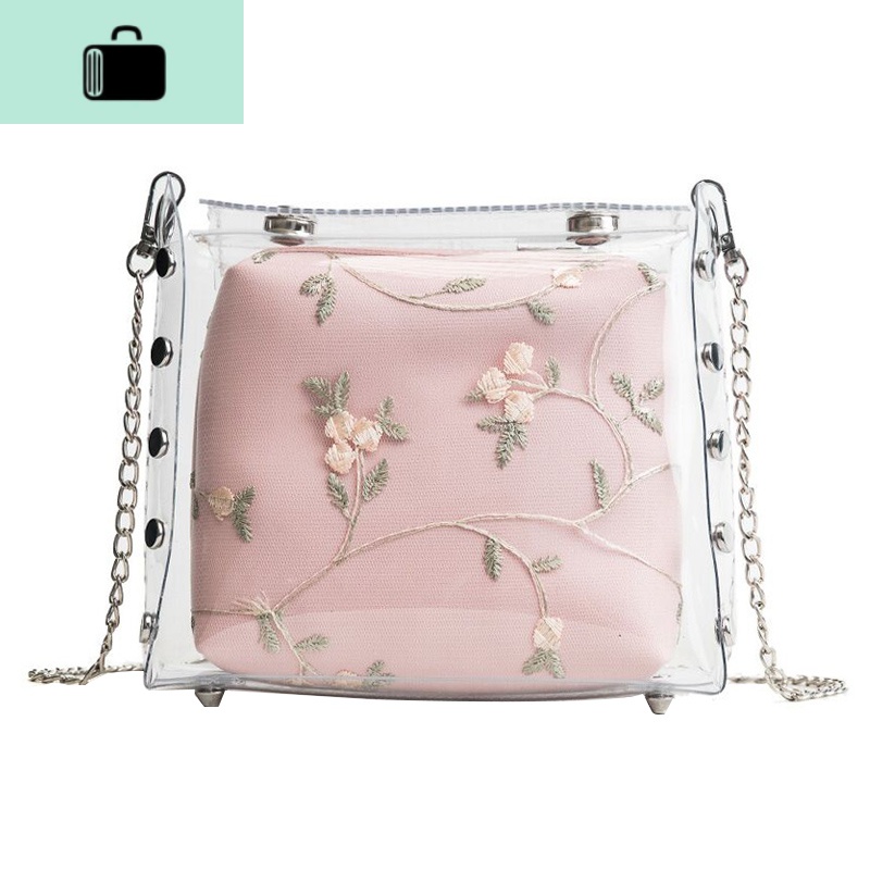 透明果冻小包包女包2020新款潮韩版百搭蕾丝链条包仙女单肩斜挎包NEWLAKE高清大图