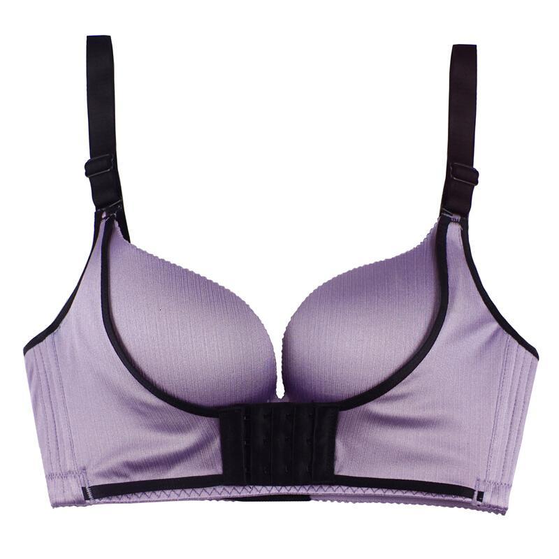 前扣文胸聚拢防下垂无钢圈上托小胸罩收副乳整型薄款内衣套装女
