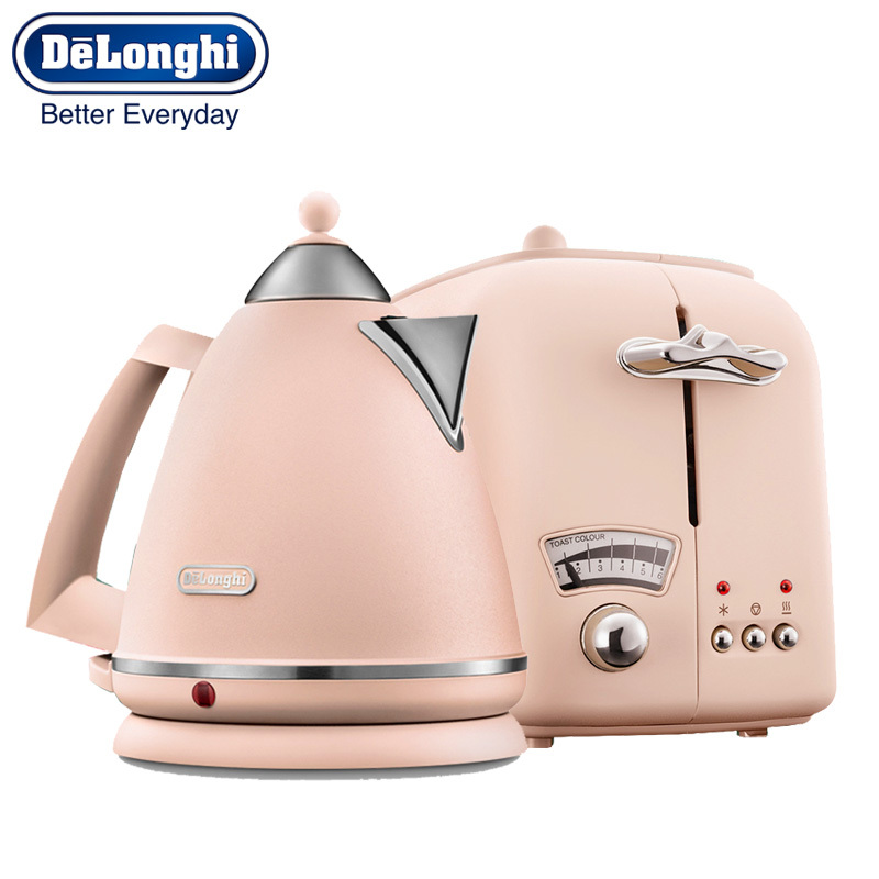 德龙（Delonghi）花园系列电水壶早餐2件组合套装（芍药粉）新年礼物春节送礼意式复古家用办公室厨房烧水烤面包组合套装