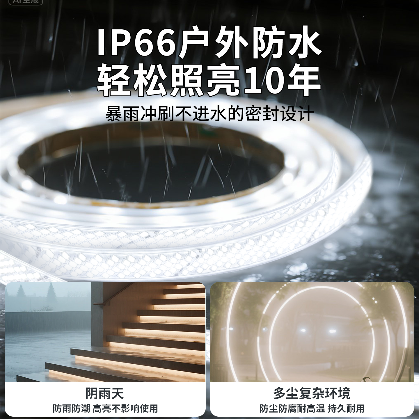 LED灯带220v防水 180灯珠灯带(含插头)20米-白光高清大图