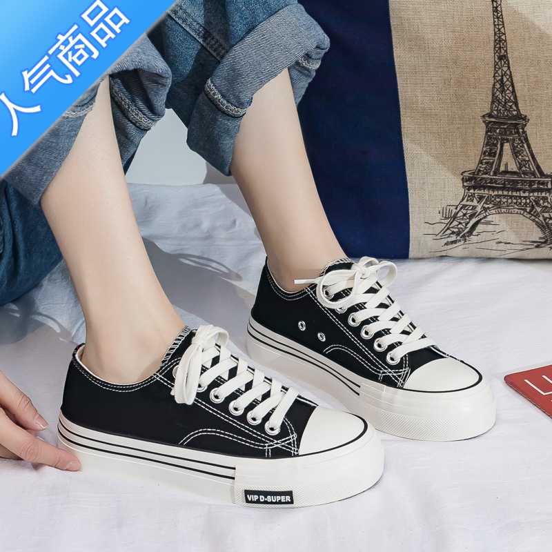 SUNTEK香港潮牌夏季网面超火帆布鞋女夏款厚底板鞋布鞋球鞋配裙子小白鞋高清大图