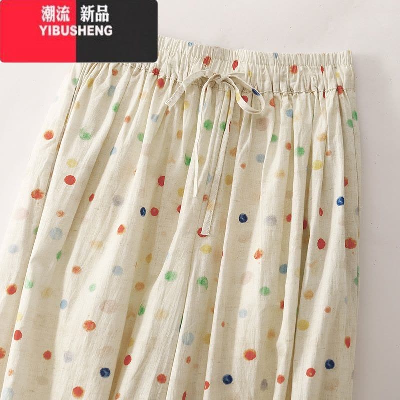 YIBUSHENG日系清新彩色波点棉麻阔腿裤女季减龄显瘦大码休闲裤薄款气球裤图片