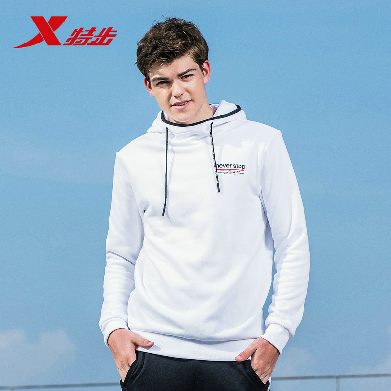 特步(Xtep)男运动卫衣正品2018秋新款时尚连帽针织上衣外套常规款套头衫882329059523
