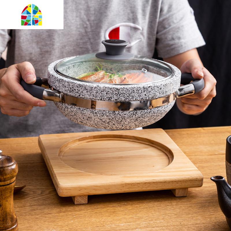 精品石锅石锅鱼可高温 石锅石锅砂锅 带玻璃盖 石锅拌饭 酒店专用 FENGHOU 本色石锅直径30cm*高10cm炖锅高清大图
