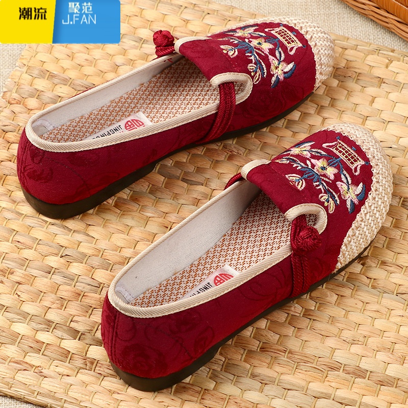 聚范款老北京绣花布鞋女单鞋复古老年妈妈鞋软底刺绣一脚蹬平底鞋高清大图