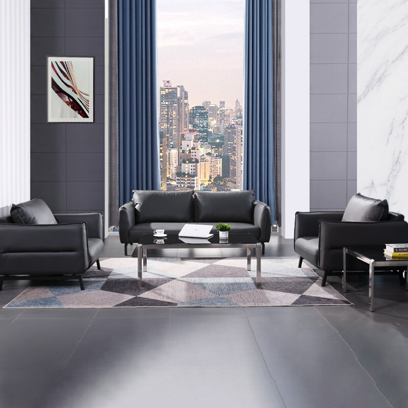 域赢现代简约沙发休闲办公沙发会客沙发商务接待沙发组合3+1+1+茶几高清大图