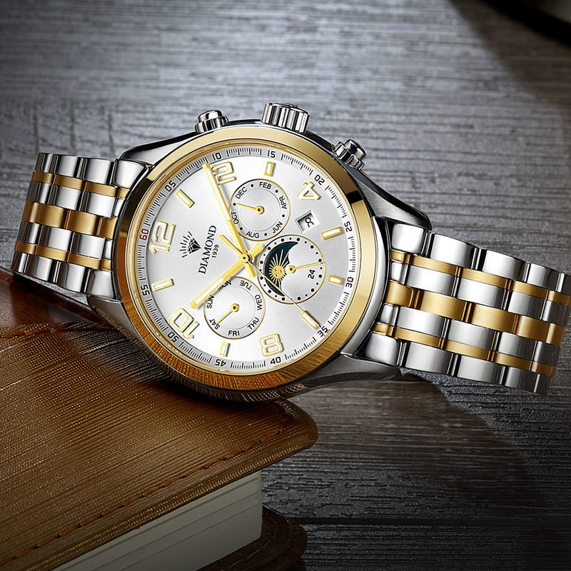 上海钻石牌diamond手表沙漏系列男自动机械表运动时尚多功能夜光防水