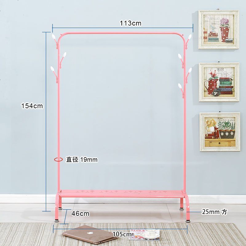 晾衣架落地晒衣架室内阳台挂衣架简易衣服架子晒被架子卧室衣帽架 中号衣帽钩+置物板粉色