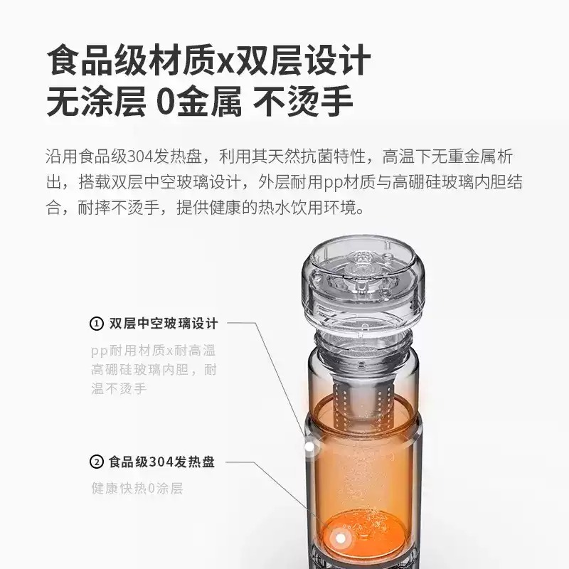 GLASSLOCK 电热水杯便携式烧水恒温壶保温杯旅行烧水杯 GE-TH01WH高清大图
