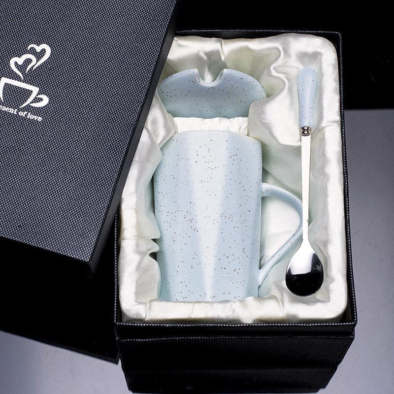 创意潮流简约家用杯子陶瓷马克杯带盖勺男女学生韩版咖啡茶杯水杯