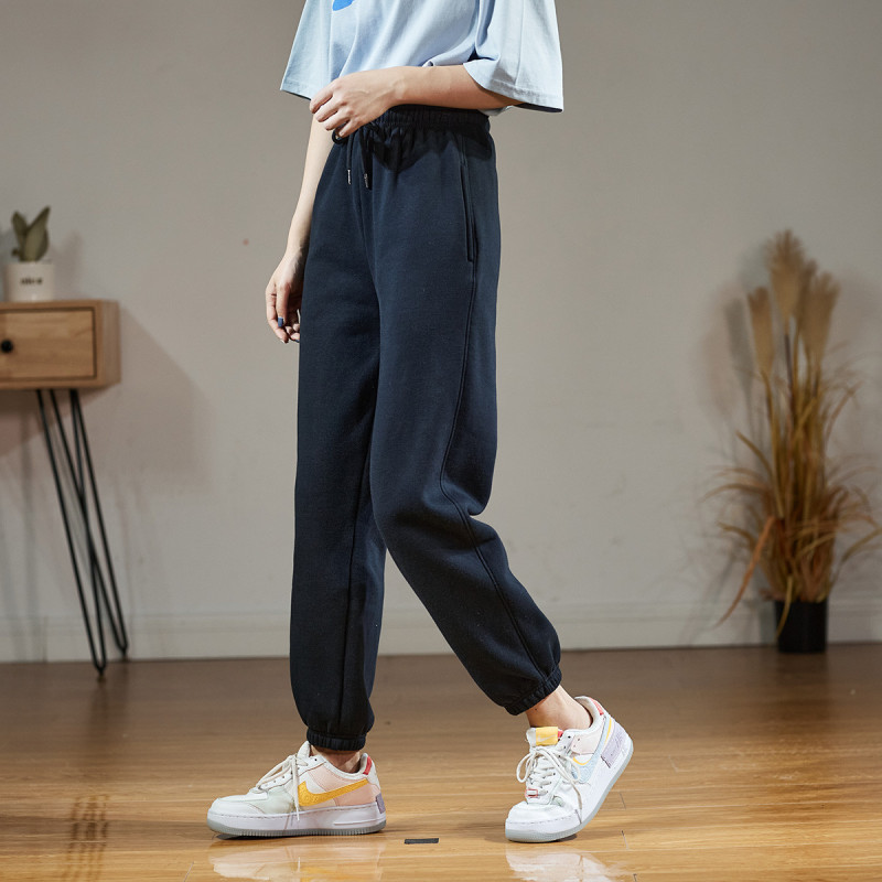 1件25折价69元唐狮秋冬加绒女净色束脚运动裤宽松休闲裤针织运动长裤