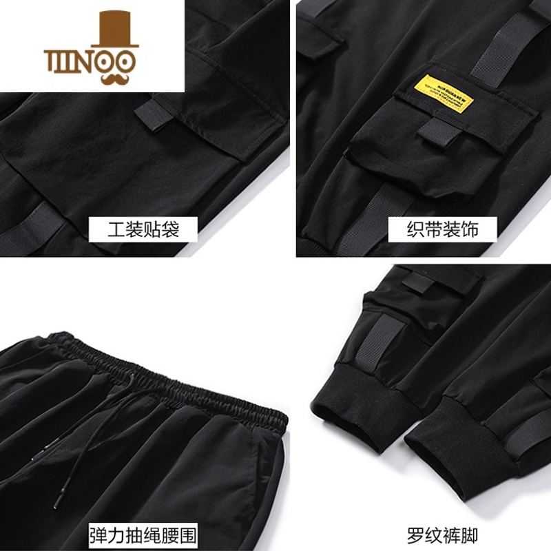 YANXU夏季工装裤男ins潮牌束脚韩版潮流宽松高街美式机能男士休闲裤子高清大图