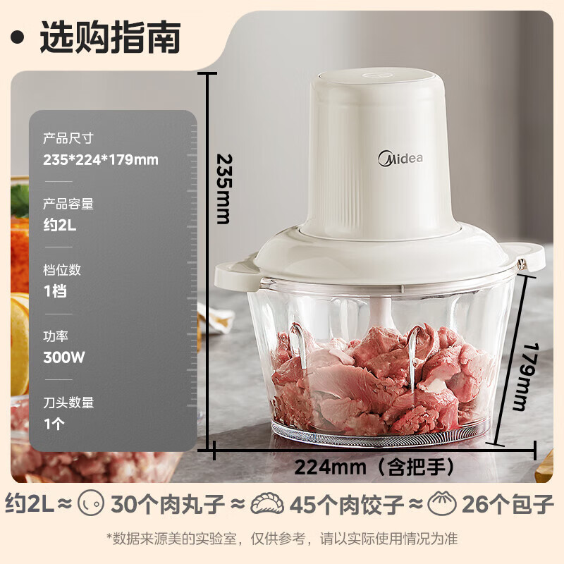 美的(Midea)绞肉机家用多功能大容量辅食机绞馅机小型碎肉机刀MJ-JC12B 1.8L高清大图