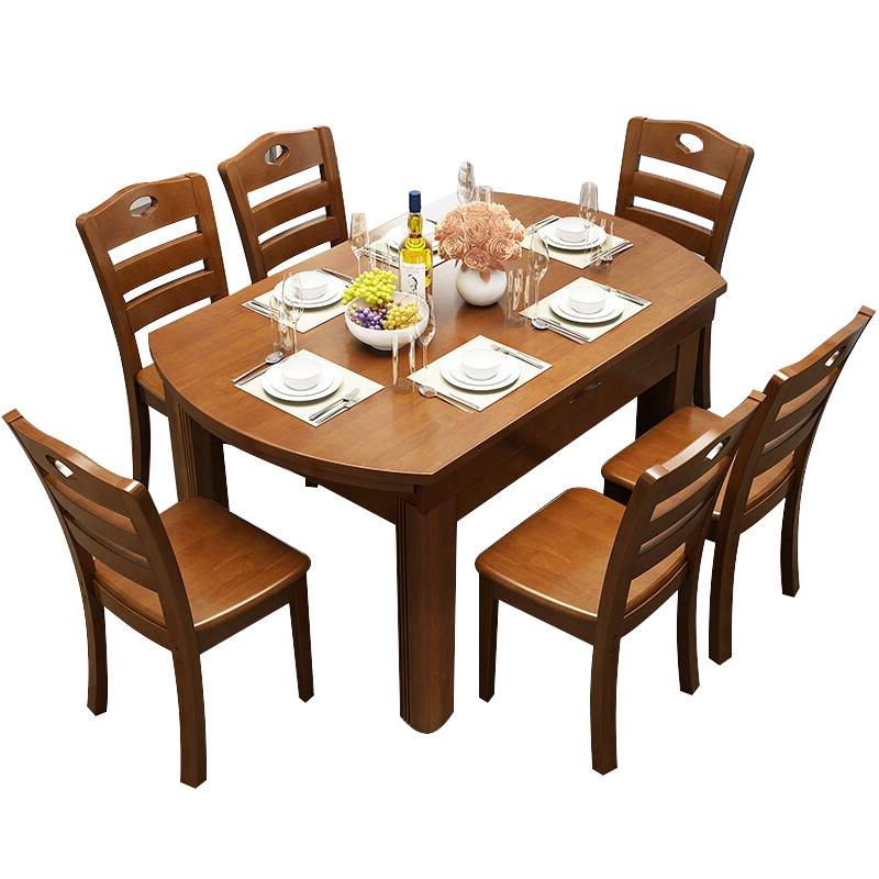 森源龙实木餐桌中式可伸缩餐桌餐椅长方形桌子