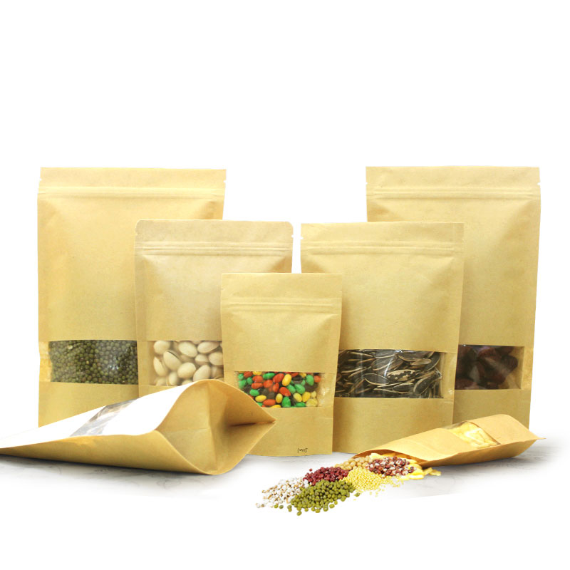 趣涉家居100个牛皮纸袋自封袋密封加厚红枣茶叶瓜子自立食品包装袋子收纳用品收纳袋