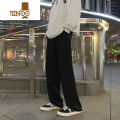 YANXU阔腿西装裤男夏季垂感大码宽松直筒休闲裤子男款潮流百搭感裤宽筒 M 黑色