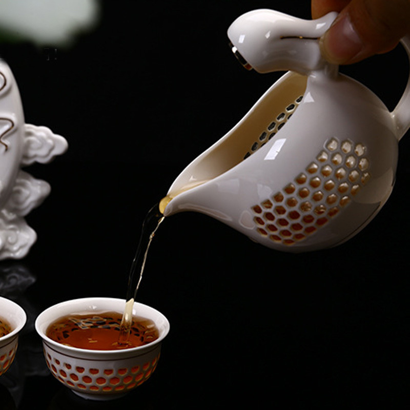 承福堂 镂空茶具套装 玲珑蜂窝茶具 高白泥