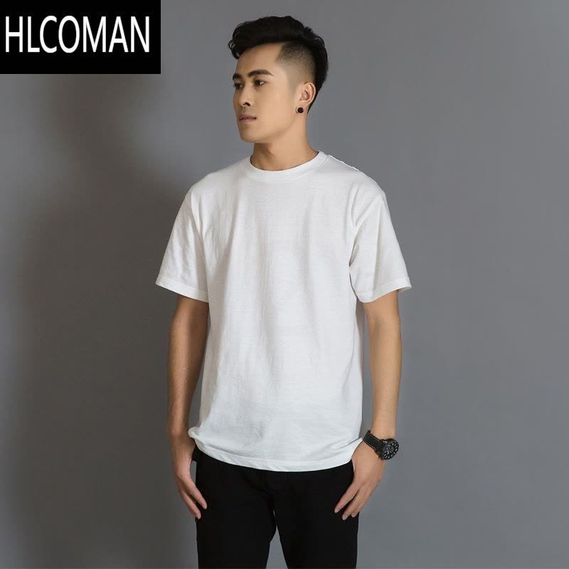 HLCOMAN日系纯白t纯色短袖打底衫T恤圆领男女情侣白色体恤清爽潮图片