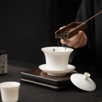 苏氏陶瓷(SUSHI CERAMICS)悬停马蹄三才盖碗羊脂玉描金德化白瓷功夫茶具泡茶碗茶备