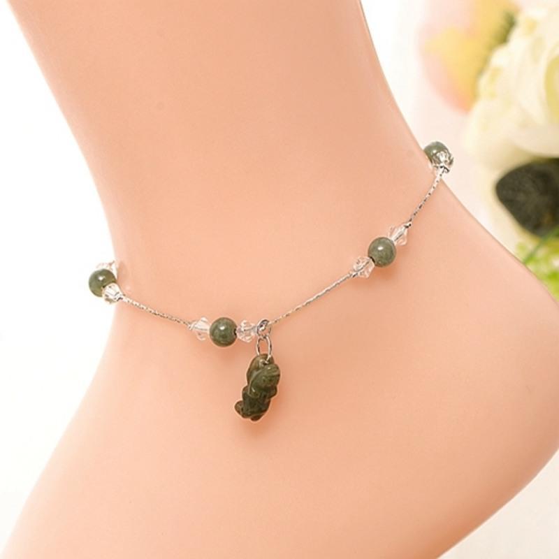 韩版玉脚链女百搭闺蜜玉石脚链女个性学生礼物脚镯清新脚饰脚链平安圈