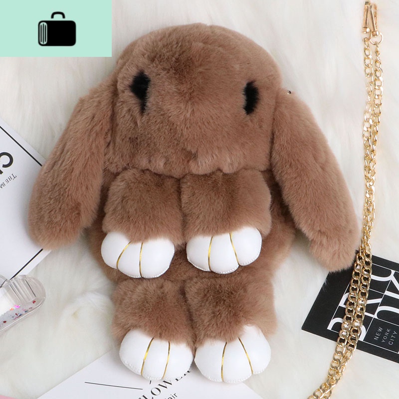 兔子包包2020新款lolita包女毛毛包装死兔斜挎包单肩可爱毛绒兔包NEWLAKE 深卡其