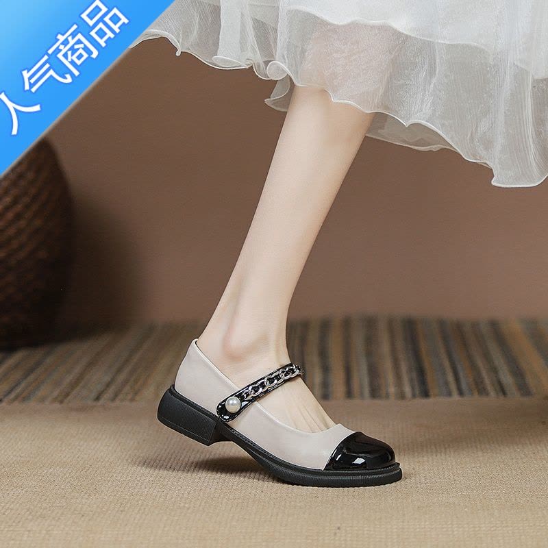 SUNTEK英伦风小皮鞋女2023夏新款玛丽珍厚底乐福鞋平底浅口透气单鞋图片