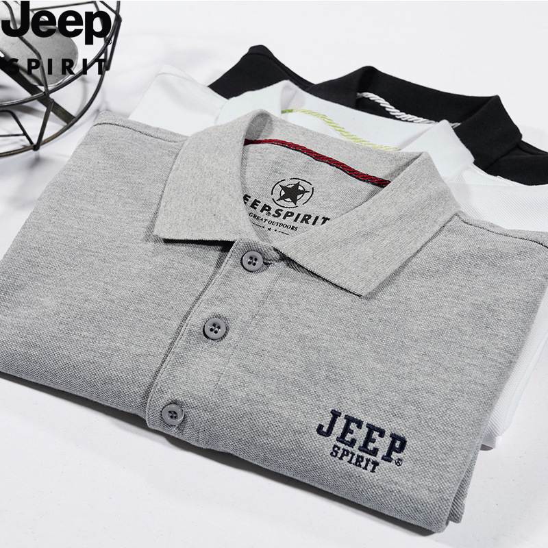 JEEP SPIRIT吉普短袖T恤男衫纯色翻领POLO衫商务纯棉打底衫潮流高清大图