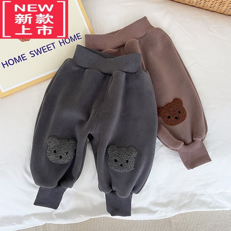 可莉允婴儿一体绒裤子秋冬装加绒男童1岁女宝宝大屁屁裤2保暖膝盖熊pp裤保暖裤图片