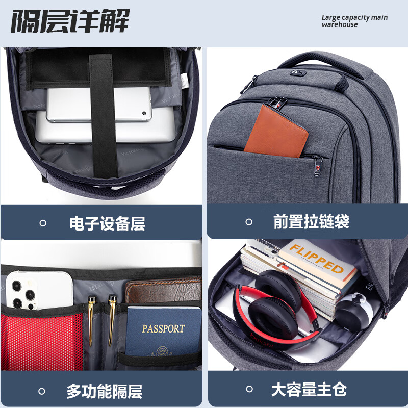 维多利亚旅行者(VICTORIATOURIST) 大容量USB充电口双肩旅行包笔记本电脑包906 17.3英寸高清大图