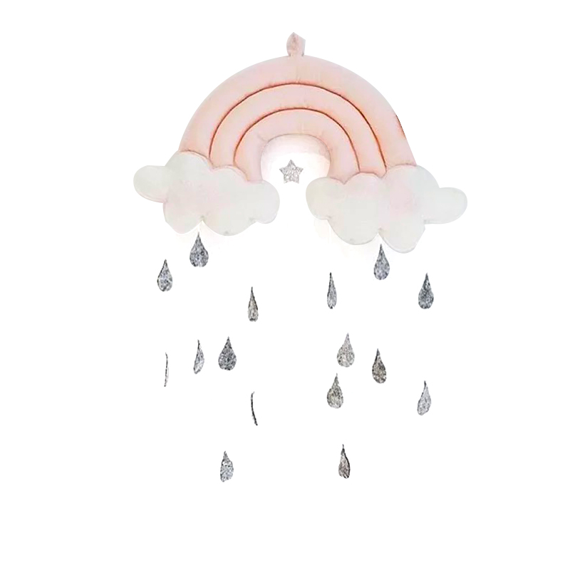ins北欧彩虹云朵雨滴挂件布艺壁饰床幔帐篷配饰摄影拍照背景装饰 三维工匠 绿色彩虹雨滴挂件30*35cm高清大图