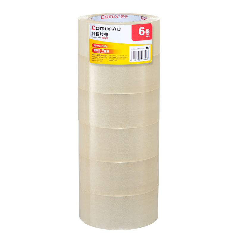 齐心 JP4510-6 封箱胶带45mm*100y*45um(6卷/筒) 透明 1筒装