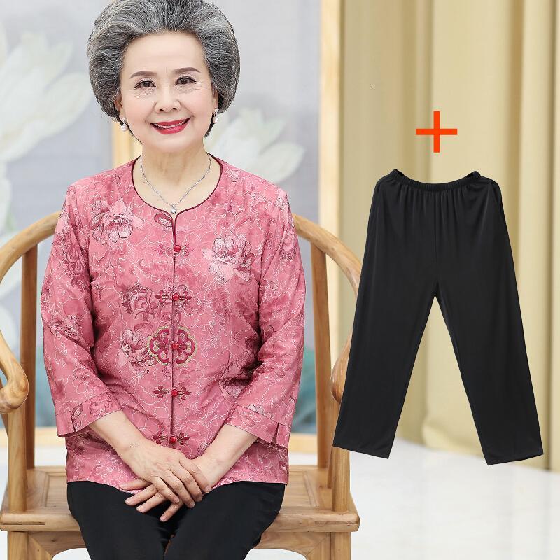 中老年人女装老人衣服妈妈装春装上衣衬衫七分袖套装奶奶夏装衬衣
