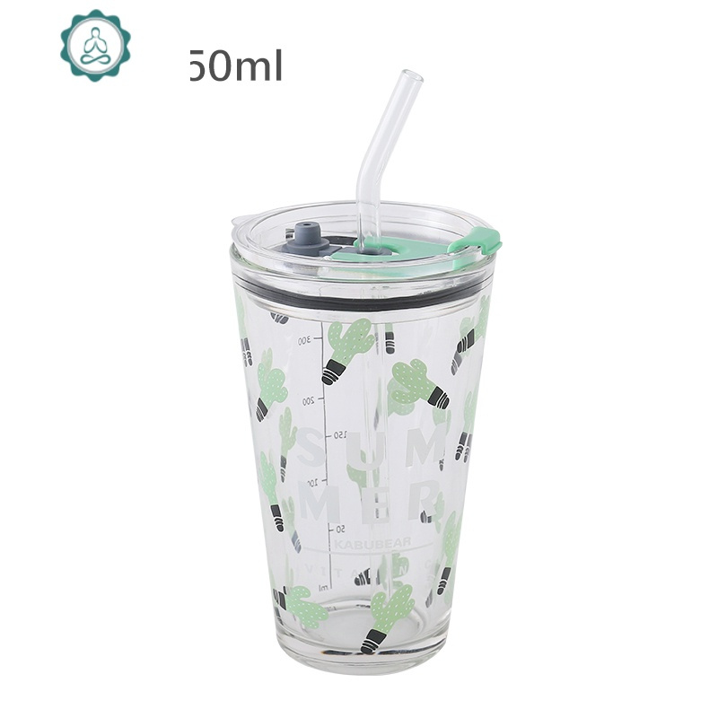 透明涂鸦可爱创意高颜值网红牛奶柱形杯子密封 玻璃杯