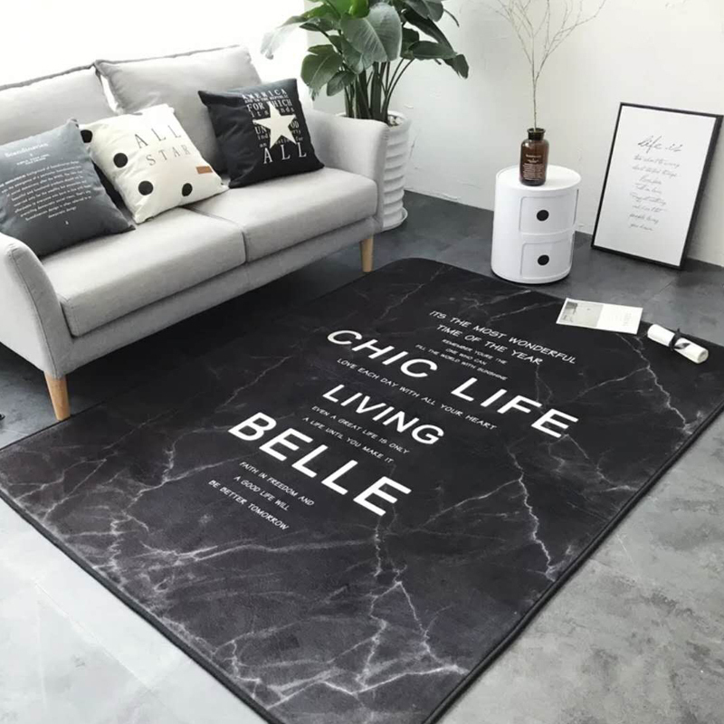美帮汇北欧ins风黑白条纹地毯客厅茶几服装店拍照网红卧室家用满铺地垫 2大理石纹黑 80*160厘米（亏本送地毯刷）