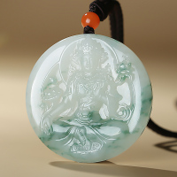 [已售]印象眸[玉雕大师周子周工作室作品]翡翠吊坠 度母飘绿观音男款玉石孤品挂件 附送证书