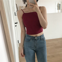 夏季韩国chic清新度假风后背蝴蝶结绑带小性感短款露腰带背心女姜黄色均码