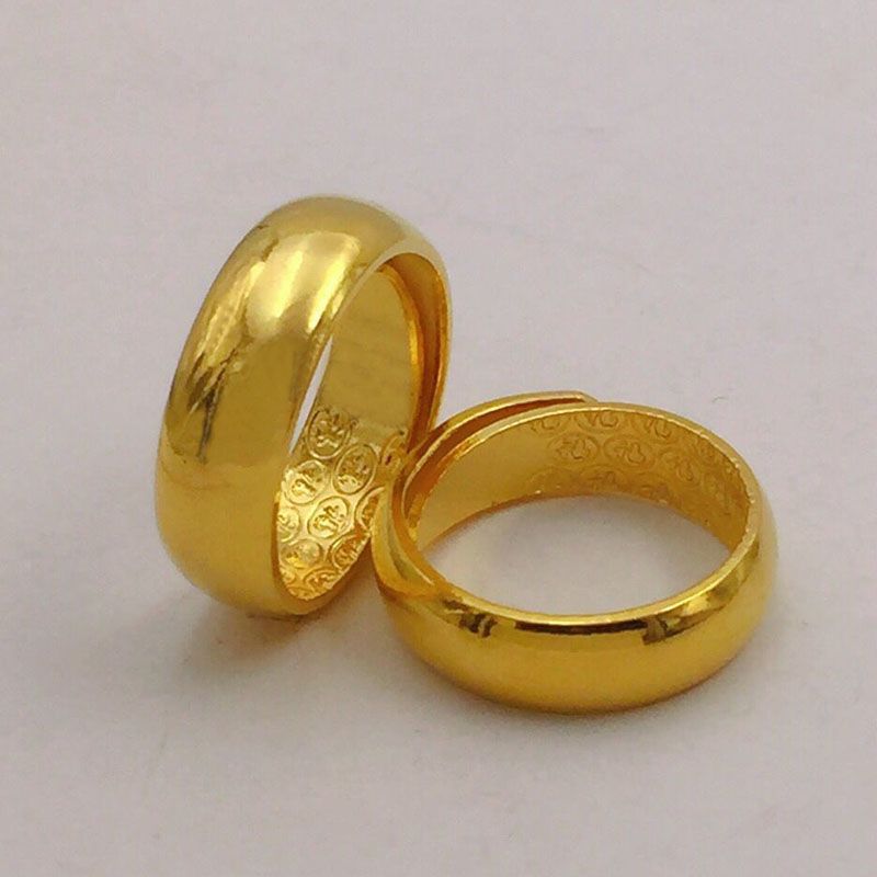 百福越南沙金光面戒指男女款结婚情侣对戒指环久不掉色黄色戒子 大号活口光面戒指(面宽7mm)