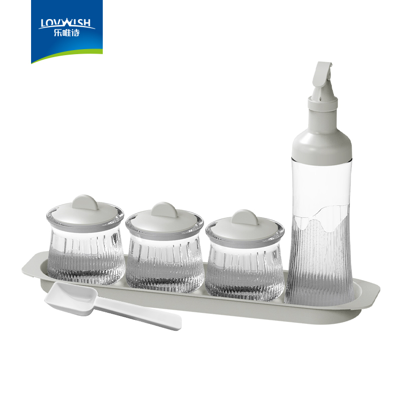 乐唯诗 乐妙油壶调味罐五套装LM/L5B 灰色 油壶500ml*1+调味罐280ml*3+底托