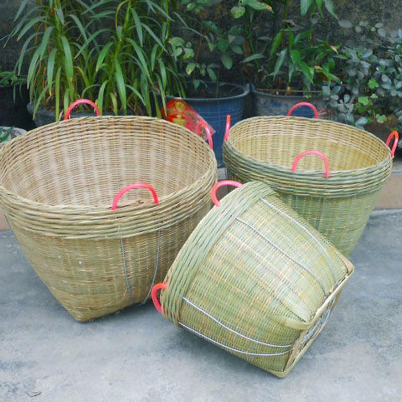 无耳箩直径25高17cm 竹编箩筐竹筐竹篮子圆形大号淘米箩筐水果筐粮食