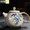 三维工匠复古茶壶随机陶瓷家用功夫茶具泡茶单壶手柄侧把壶粗陶日式提梁壶 浅灰色古陶倒把壶24