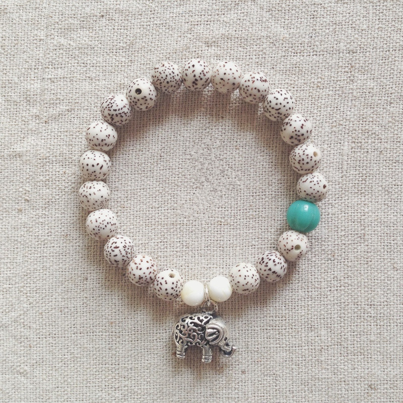 星月菩提子小象银饰配饰情侣手串单圈手链男女款手串送女朋友七夕情人