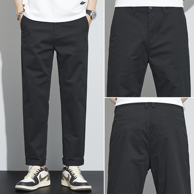 金盾(KIN DON)夏季直筒休闲裤男九分裤宽松修身潮流男裤弹力纯棉卡其浅色裤子 28(2尺1) 金盾九分裤6615-3黑色