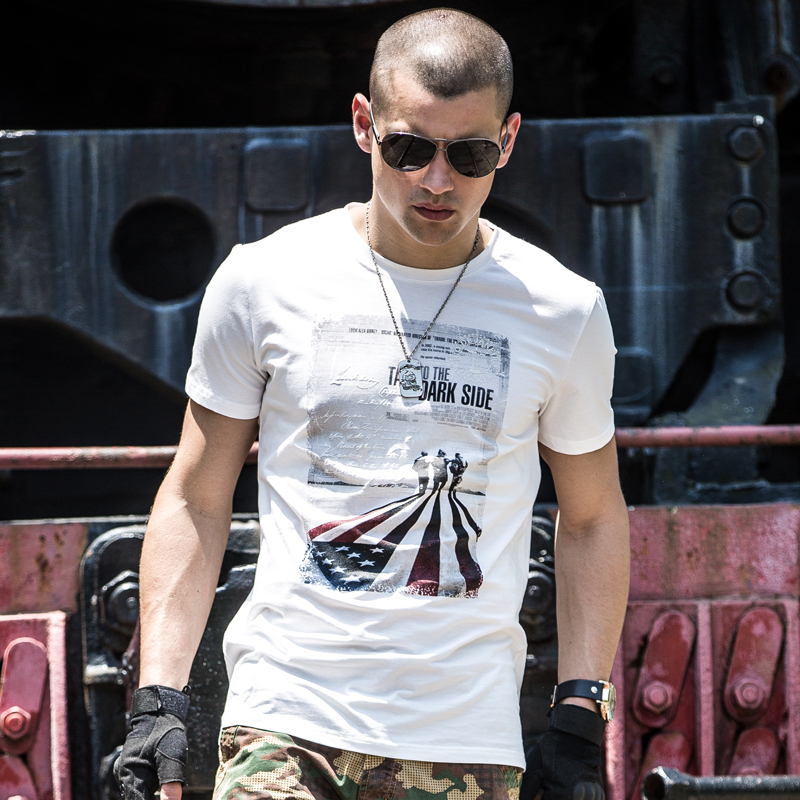 简号短袖圆领t恤男修身纯棉男士夏季短t硬汉军旅学生个性上衣8017视频