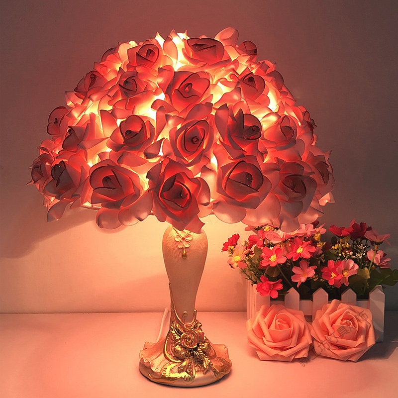 苏宁放心购 水晶台灯卧室床头灯创意婚庆婚房长明灯欧式温馨玫瑰花结婚高清大图