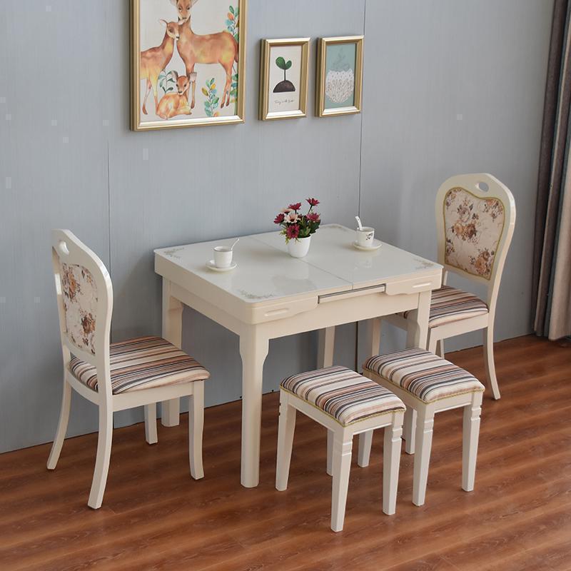 汐岩抽拉可伸缩餐桌椅组合现代简约小户型家用多功能折叠餐桌吃饭桌子 幸福花（花梦谷）无炉两椅两凳