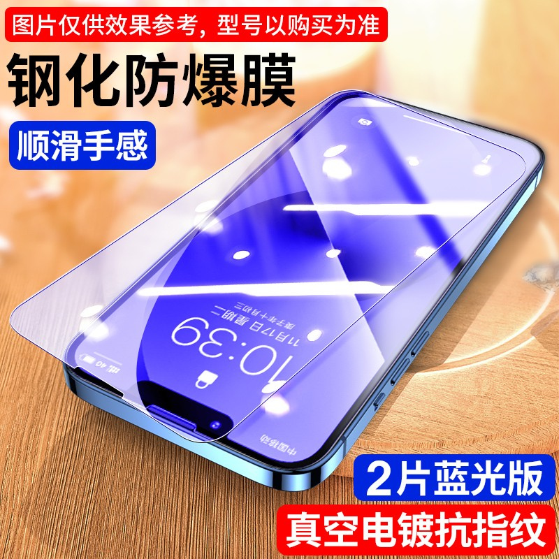 适用苹果16钢化膜苹果16Pro全屏iphone16promax手机膜苹果15/pro高清13防窥12护眼膜14 【蓝光进口哑克玻璃强化防爆】蓝光2片装 iPhone13