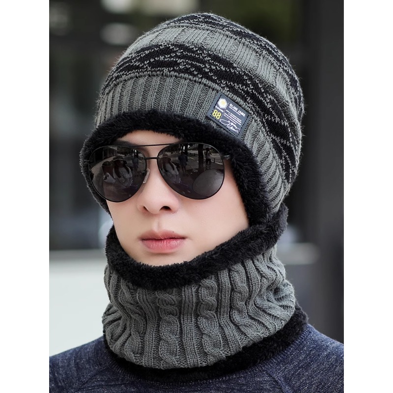 啄木鸟帽子男新款秋冬季加绒加厚毛线帽户外保暖护耳针织围脖套鸟高清大图