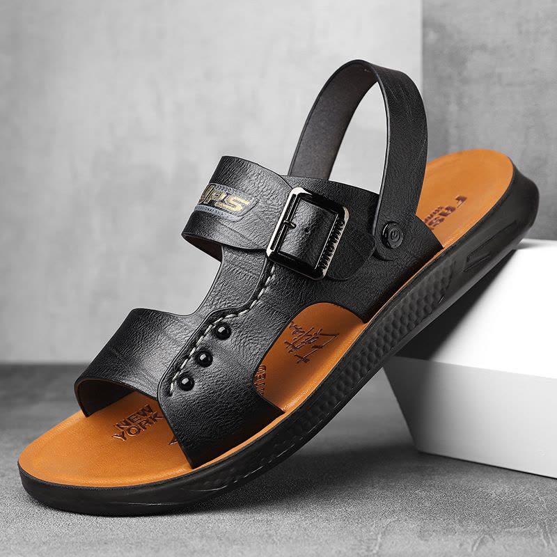 蜻蜓凉鞋男夏季软皮休闲沙滩鞋男士软底透气凉拖耐磨防滑两用拖鞋图片